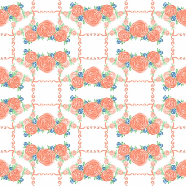 Söt sömlös mönster naiva färgglada blomtryck. Rose bakgrund. — Stockfoto