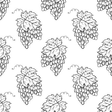 Üzüm üzümleri elle çizilmiş elementlerle kusursuz desen arkaplanı