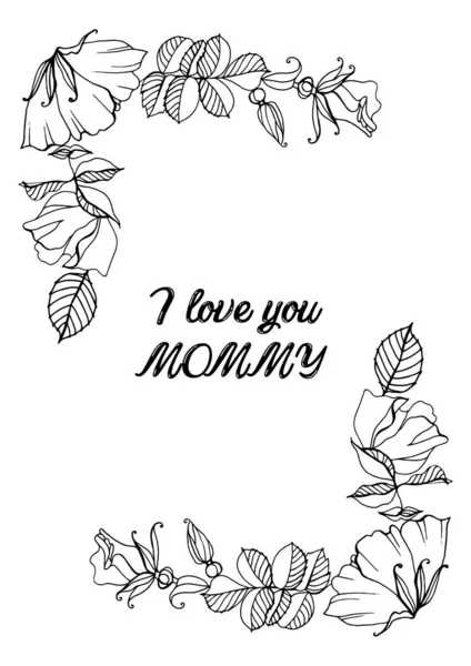 Ich liebe dich Mommy.Template für Karte. Mutter und Baby. Muttertag. Vektorillustration. Malvorlage Illustration isoliert auf weißem Hintergrund — Stockvektor