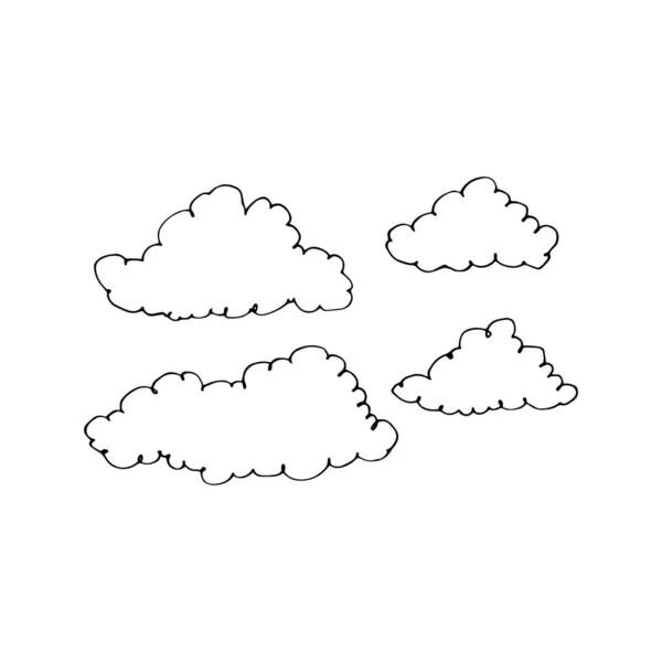 Collezione di forme nuvolose vettoriali. Illustrazione disegno a mano isolato su sfondo bianco . — Vettoriale Stock