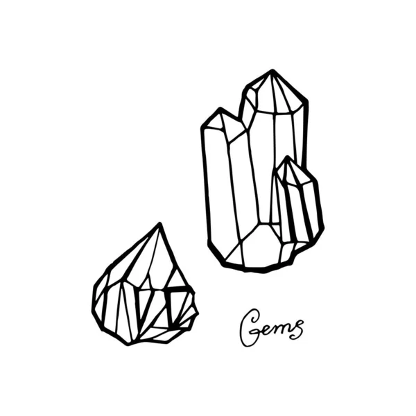 Gema de cristal de dibujo a mano. Gemas geométricas aisladas sobre fondo blanco — Vector de stock