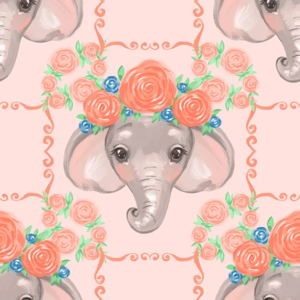 Cute background, small baby elephants. Seamless pattern — Stock Photo, Image