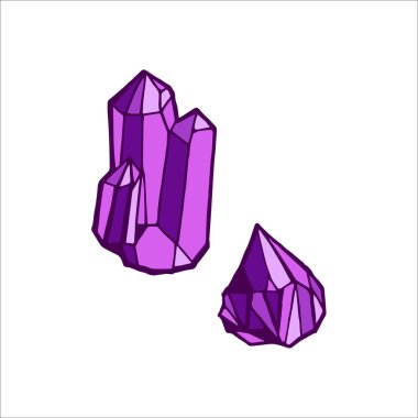 Kristal izole vektör çizimi. Mor fantezi mücevheri. Taş enerjisini iyileştiriyor. Web sitesi, uygulama, oyun kullanıcı arayüzü için.