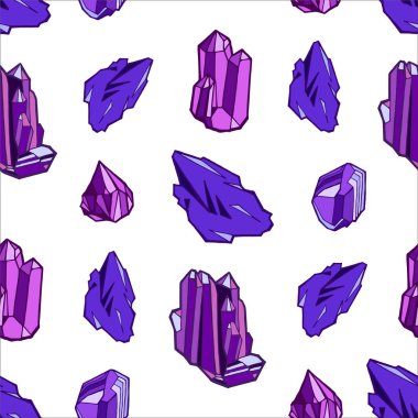 Kumaş, ambalaj kağıdı, duvar kağıdı, tekstil, tebrik kartı, hediye kutusu, web tasarımı için mor değerli taşların tasarımına sahip vektörsüz desen