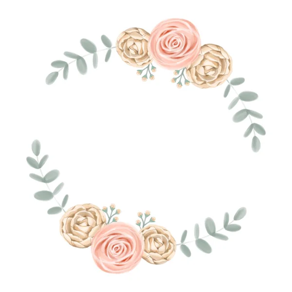 Cute rose floral frame. Watercolor roses wedding background — Stock Photo, Image