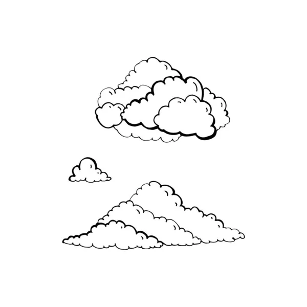 Set di nubi vettoriali su sfondo bianco. Illustrazione disegno a mano . — Vettoriale Stock