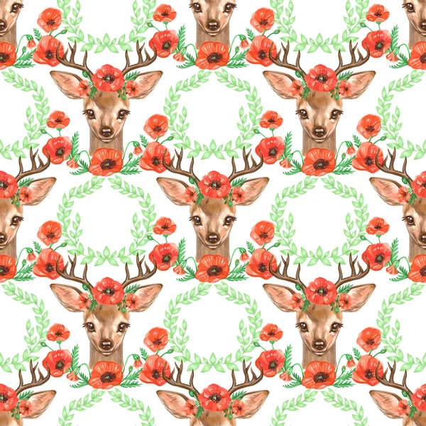 Pattern with Baby Deer. Hand drawn cute fawn on white background. Seamless background — Stock Photo, Image