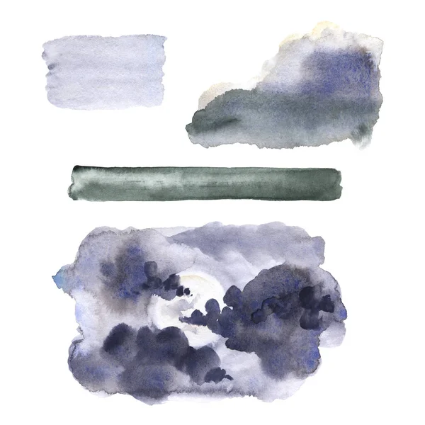 Isolierte Aquarell gemalte Illustration der Wolken eingestellt — Stockfoto