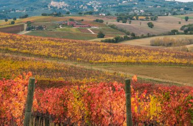 Gualdo Cattaneo ortaçağ köyü Umbria sonbahar bağ üzerinde