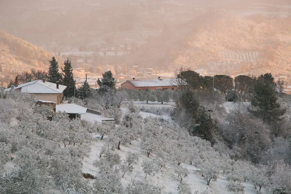 Foligno durante la tormenta de nieve en invierno — Foto de Stock