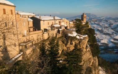 Panoramic view of Montefalcone Appennino village with snow clipart
