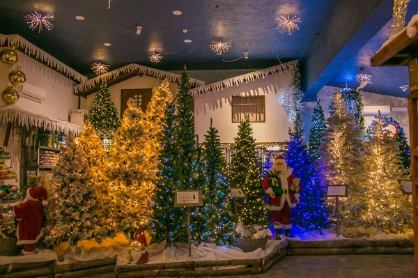 Vetralla, İtalya - 23 Eylül 2017: Noel Baba Dükkanı christas ağaçları, ışıklar ve süslemeleri ile saltanatı