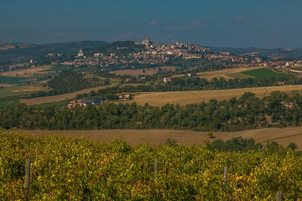 Vista da cidade medieval de Todi e vinhas na Úmbria — Fotografia de Stock