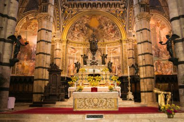 Siena, İtalya - Kasım 1,2017: yüksek sunak Siena, Toskana Katedrali (1532 oluşturulan) görünümünü