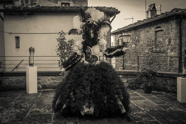 意大利菲博奇的卡斯蒂吉翁 2018年1月28日 黑色和白色的神奇狂欢节面具 — 图库照片
