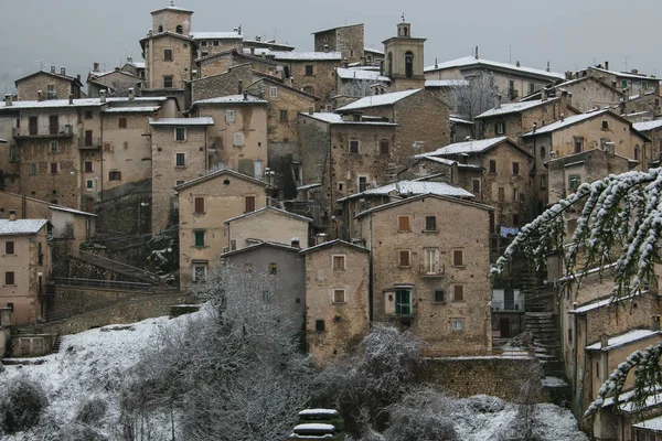 Scanno Medeltida Med Snö Vintern Abruzzo Italien — Stockfoto