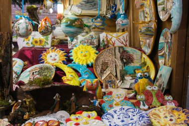 İtalya 'nın Ascoli Piceno kentindeki geleneksel Noel pazarının ayrıntıları