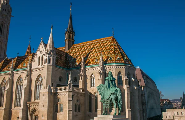 Mátyás Templom Részletei Budapest Magyarország Budai Várnegyed Dombján Halászbástya Előtt — Stock Fotó