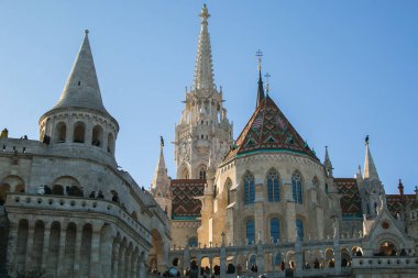 BUDAPEST, HUNGARY - JANUARY 1, 2020: View of Fisherman's Bastion in the Hungarian capital city on winter day. One of the best-known monuments in town, built in Neo-Romanesque style
