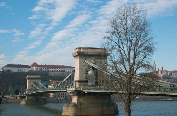 Gyönyörű Kilátás Nyílik Lánchíd Párommal Budapest Magyarország — Stock Fotó