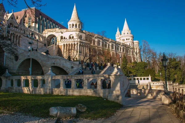 Будапешт Угорщина Січня 2020 Зимовий Вигляд Знаменитого Бастіону Рибалок Галашбастья — стокове фото