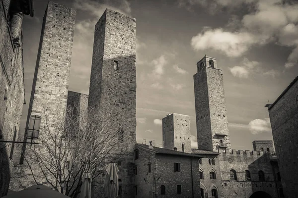 Vista Bianco Nero Del Centro Medievale San Gimignano Toscana — Foto Stock