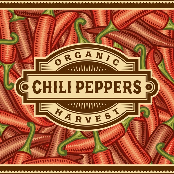 Etiqueta Retro Chili Pepper Harvest — Vetor de Stock
