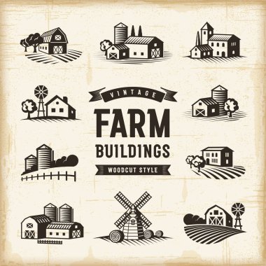 Vintage Farm Buildings Set clipart