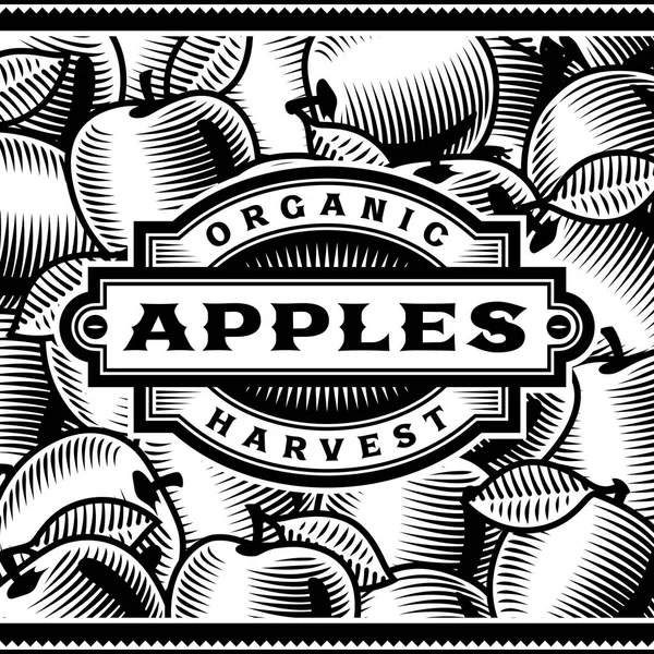 Etiqueta de cosecha de manzana retro blanco y negro — Vector de stock