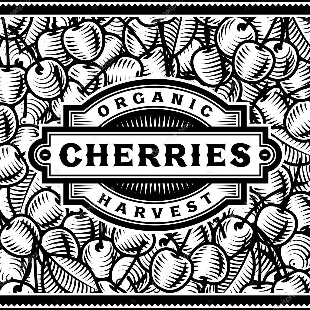 Retro Cherry Harvest Label Black And White