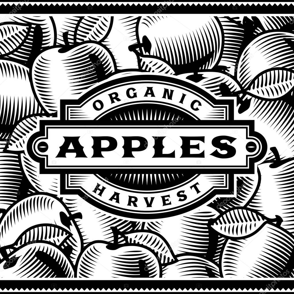 Retro Apple Harvest Label Black And White