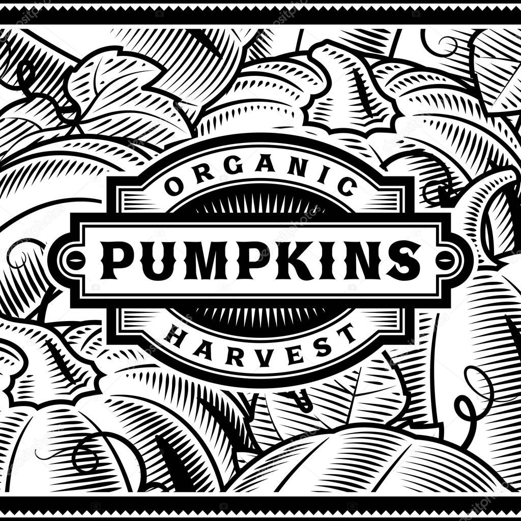 Retro Pumpkin Harvest Label Black And White
