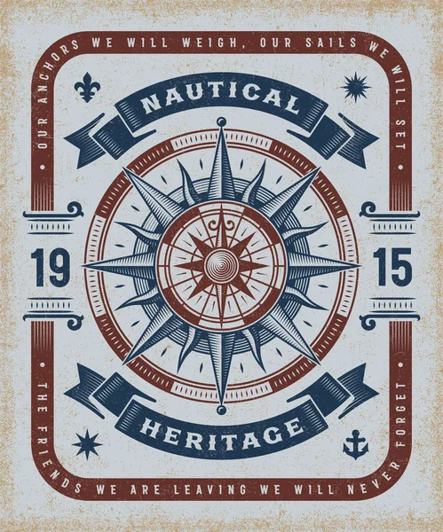 Vintage Nautical Heritage Typography - Stok Vektor