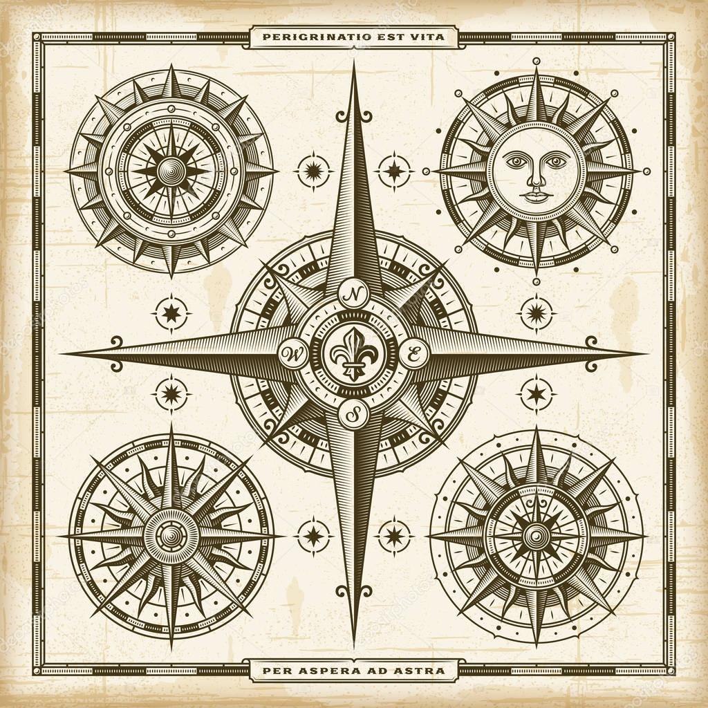 Vintage Compass Roses Set