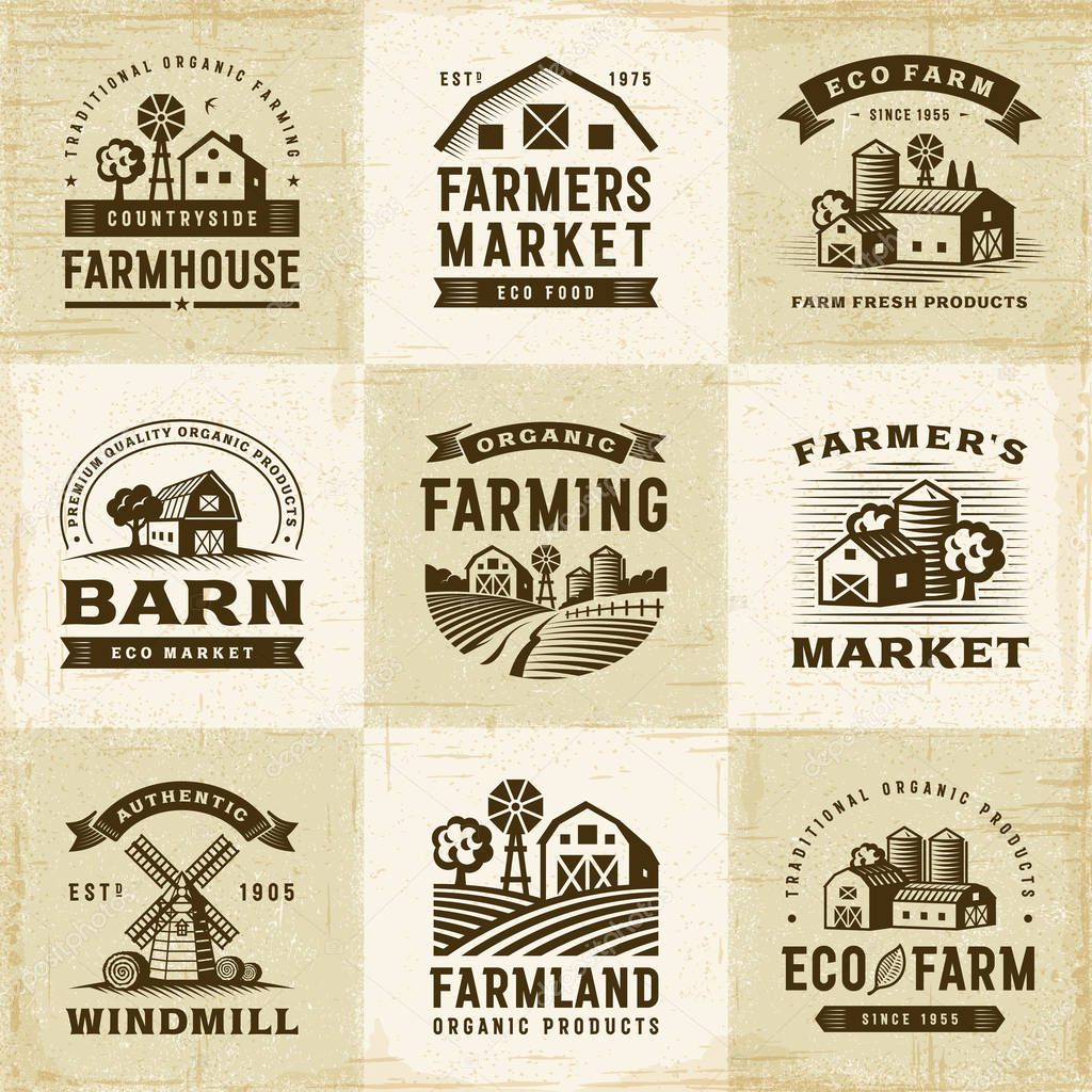 Vintage Organic Farming Labels Set