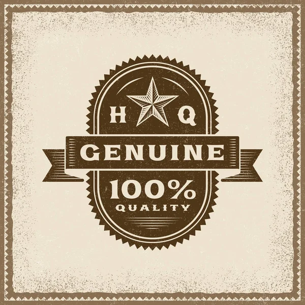 Vintage véritable label de qualité à 100 % — Image vectorielle