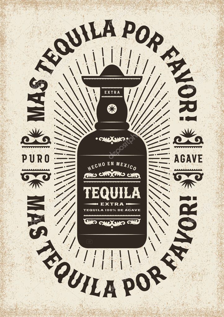 Vintage Mas Tequila Por Favor (More Tequila Please) Typography