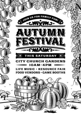 Vintage Autumn Festival Poster Black And White clipart