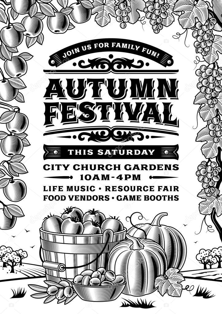 Vintage Autumn Festival Poster Black And White