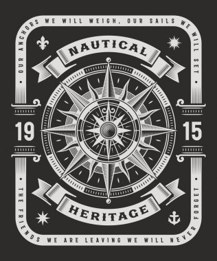 Vintage deniz miras tipografi siyah arka plan üzerine