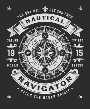 Vintage deniz Navigator tipografi siyah arka plan üzerine