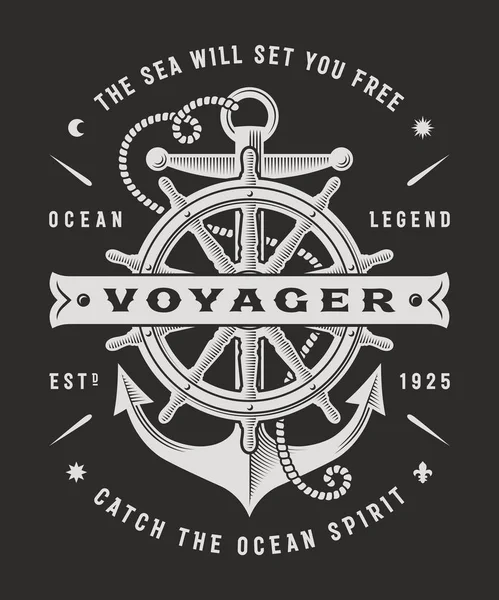 Vintage Nautical Voyager Typography On Black Background - Stok Vektor