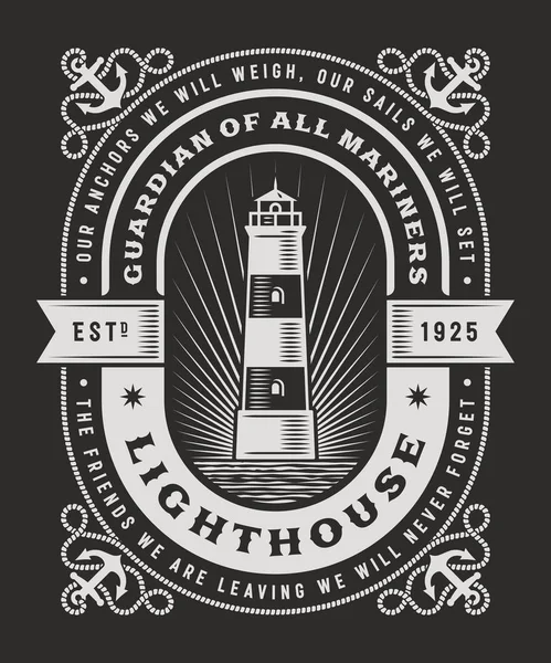 Vintage Lighthouse Typography On Black Background — Stock Vector