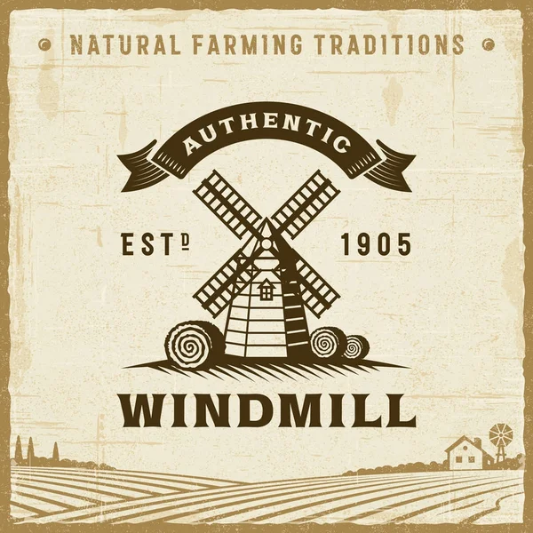 Vintage authentique étiquette moulin à vent — Image vectorielle