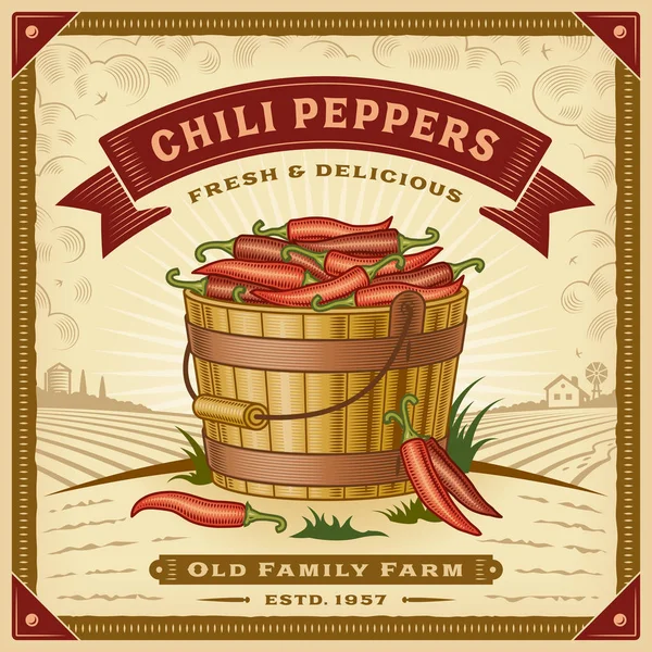 Retro Chili Pepper Harvest Label Landscape Editable Eps10 Vector Illustration — Stock Vector