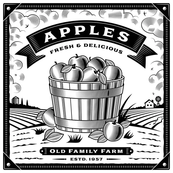 Κλασικο Μήλο Συγκομιδή Ετικέτα Τοπίο Μαύρο Και Άσπρο Επεξεργάσιμο Και — Διανυσματικό Αρχείο