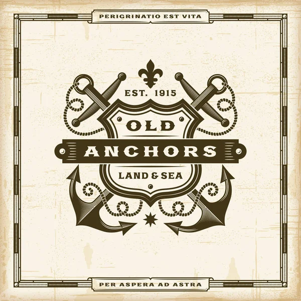 Vintage Old Anchors Label Editable Eps10 Vector Illustration Retro Woodcut — Stock Vector