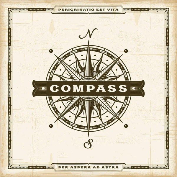 Vintage Compass Label Editable Eps10 Vector Illustration Retro Woodcut Style — Stock Vector