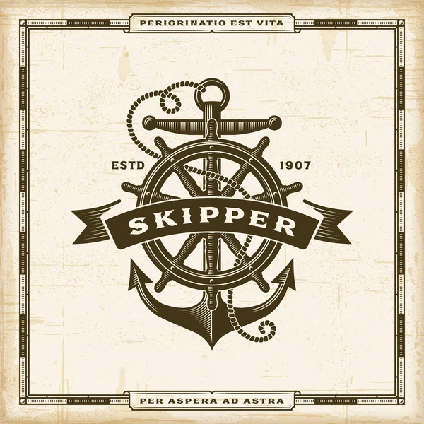 Vintage Skipper Label Ilustración Vectores Eps10 Editables Estilo Retro Woodcut — Archivo Imágenes Vectoriales
