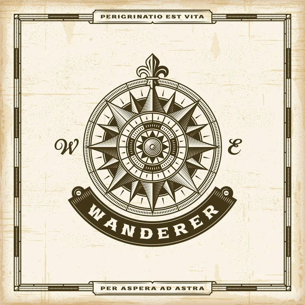 Vintage Wanderer Label Ilustración Vectorial Eps10 Estilo Corte Madera Retro — Archivo Imágenes Vectoriales